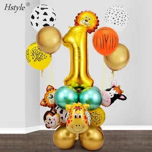 Balões digitais dourados de 32 polegadas para decoração de aniversário, balões de animais, decoração de aniversário para meninos e meninas, material de festa