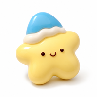 Figurine étoile souriante mignonne, corps jaune, chapeau bleu, mini taille paume, figurines cadeaux