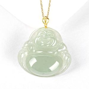 Pendentif Bouddha en Jade naturel du Myanmar, incrustation en or 18 carats, accessoires de mode pour femmes, bijoux D994/D995 - Product Image 1