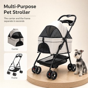 Poussette pliable rose pour animaux de compagnie avec porte-animaux amovible en maille respirante pour petits chiens et chats - Product Image 3