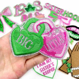 Nouvelle broderie thermocollante en polyester, série Sœur, motif nœud papillon et cœur, vert rose, année 1948, patch pour vêtements et décoration de chapeaux - Product Image 3