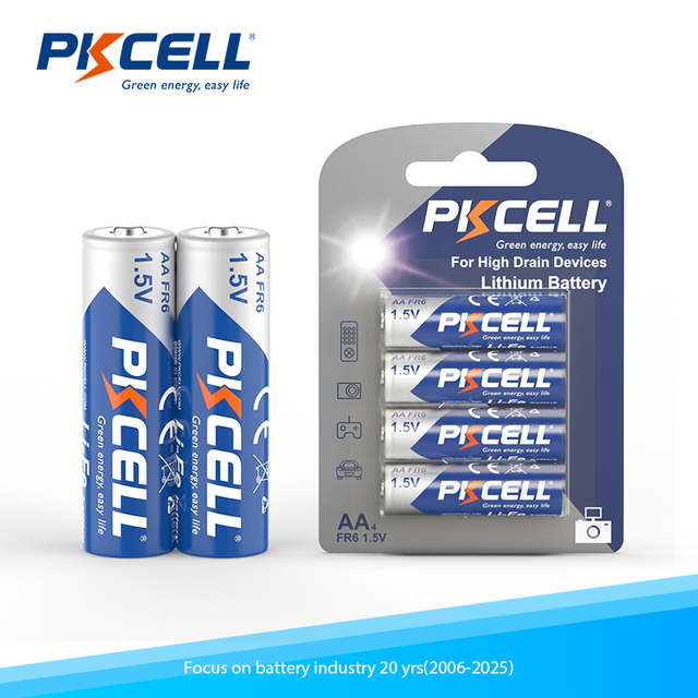 PKCELL 1.5V AA FR6 2900mAh Primary Lithium Battery High and Stable Operating Voltage for Lightings