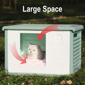 Kunststoff wasserdichtes Katzen haus Outdoor Indoor, wetterfester irdischer streunender Katzen hundeschutz mit Lüftungs schlitzen, Bett matte - Product Image 4