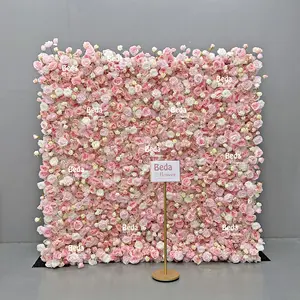 Beda 8*8 Ft 3D Artificial Fabric Red Rose Flower Flower Wall Floral Arrangement Wedding Decoration Party Decoration