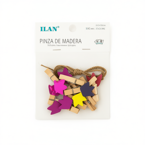 Ilan Mollette in Legno a Forma di Corona 3,5 Cm 10 Pezzi con Corda di Iuta - Product Image 2