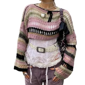 Fabrik preis Top Femme Sexy übergroße T-Shirts für Damen Y2k Kleidung Frauen Langarm Crop Tops Custom Strick pullover