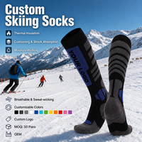 Chaussettes de ski personnalisées en gros avec logo, mélange de laine thermique, hauteur genou, rembourrées, anti-humidité, pour jeunes, hommes et femmes, sports d'hiver