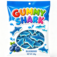 Schattige haaien gummy snoepjes gemengde fruit smaak halal zeedieren vorm gummy snoep private label aangepaste verpakking groothandel