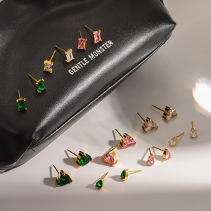 Gentle Monster <b>Stud</b> <b>Earrings</b> Crystal Rhinestone <b>Emerald</b> Cut Gold Plated Women's Fashion Jewelry Gift - Product Image 1