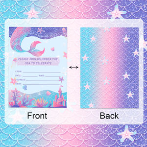 Huancai sirène fête Invitations 12 pièces cartes de voeux avec enveloppes sceau autocollants violet pour enfants fête d'<span class=keywords><strong>anniversaire</strong></span> fournitures - Product Image 3
