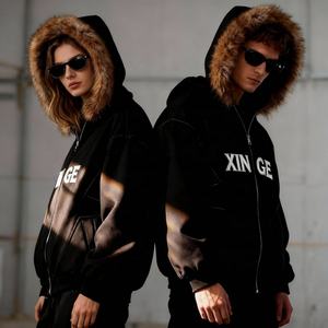 Fabricante Personalizado 2026 Nueva Sudadera con Capucha de Hombre Estilo Urbano Vintage de Gran Gramaje 500 g/m² con Hombros Caídos, Corte Oversize Cuadrado y Cremallera con Cuello de Pelo - Product Image 3