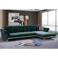 Sofá de veludo luxuoso em forma de l, cor verde, acessível, de luxo, sofá