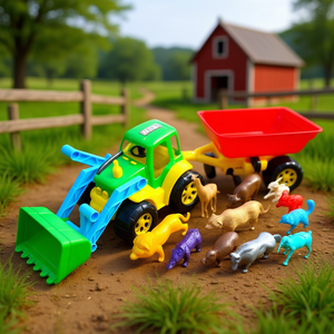 Kids Farm Tractor Toy Set with <b>Animal</b> Figures <b>Plastic</b> Trailer Vehicle Educational Pretend Play Toy - Product Image 3