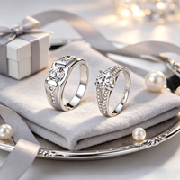 Ensemble de bagues assorties pour couple en gros, avec zircone cubique et pierre ronde, pour homme et femme, pour promesse, mariage, fiançailles, bijoux cadeau