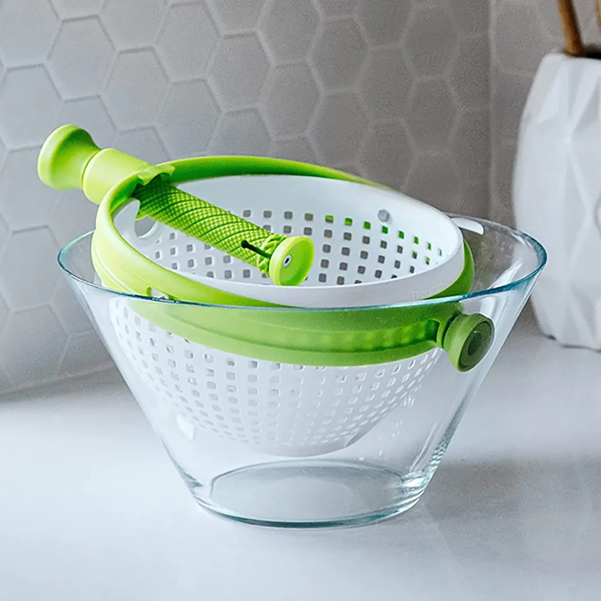 Salad Spinner Fruit Vegetable Dryer Lettuce Greens Washer Drain Crisper Strainer Spinning Colander with Handle Kitchen Gadgets