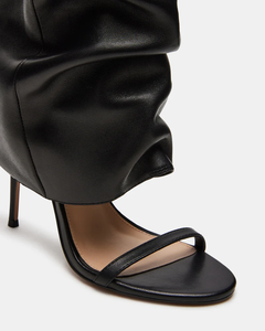 Sandalias de Tacón de Aguja con Punta Abierta y Pliegues de Cuero Negro para Mujer, Estilo 2025 - Product Image 4