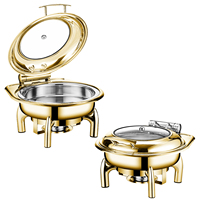 Plat chauffant rond en or 6L pour buffet, plaque chauffante hydraulique pour hôtel et restaurant, idéal pour le petit-déjeuner, les fêtes, les mariages, les réceptions