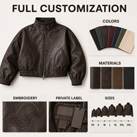 Blouson Bomber Homme Personnalisé en Cuir Froissé à Col Montant, Coupe Courte et Oversize, avec Logo Personnalisé
