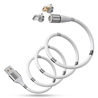 Câble de charge USB 3A 3 en 1 à enroulement automatique en nylon pour smartphone, 540 degrés