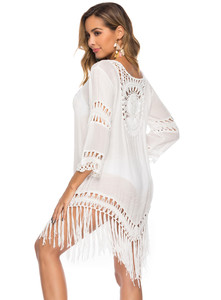 Copricostume Estivo da Donna con Frange e Pizzo Traforato, Tunica da Spiaggia, Abito Tropicale - Product Image 2