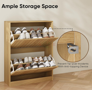Mobiletto Salvaspazio per Scarpe con Ante Verticali Scanalate, 2 Cassetti Ribaltabili, Organizzatore per Scarpe da Ingresso Stretto - Product Image 3