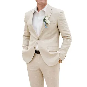 गर्मियों में फैशन पुरुषों के सूट नियमित रूप से फिट 2 टुकड़ा प्रोम Tuxedos के लिए सनी जैकेट + पैंट समुद्र तट शादी