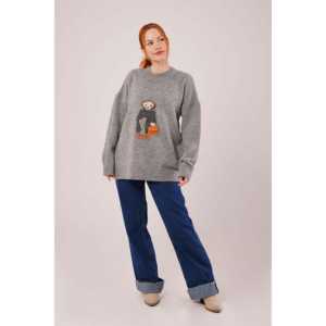 Suéter Gris de Punto para Mujer, Manga Larga, Casual, Antipilling, Calibre 14 GG - Product Image 4