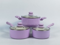 Ensemble de casseroles en céramique métallique rose et violet moderne à 6 pièces, très vendu, avec surface antiadhésive, casserole de 16/18 cm et cocotte de 20 cm