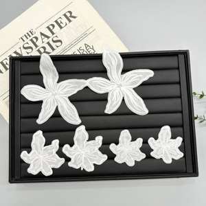 Apliques de Flores Bordadas em <span class=keywords><strong>Chiffon</strong></span> Branco, <span class=keywords><strong>Patches</strong></span> de Renda Floral 3D para Decoração de Vestido de Noiva, Acessórios de Costura - Product Image 5