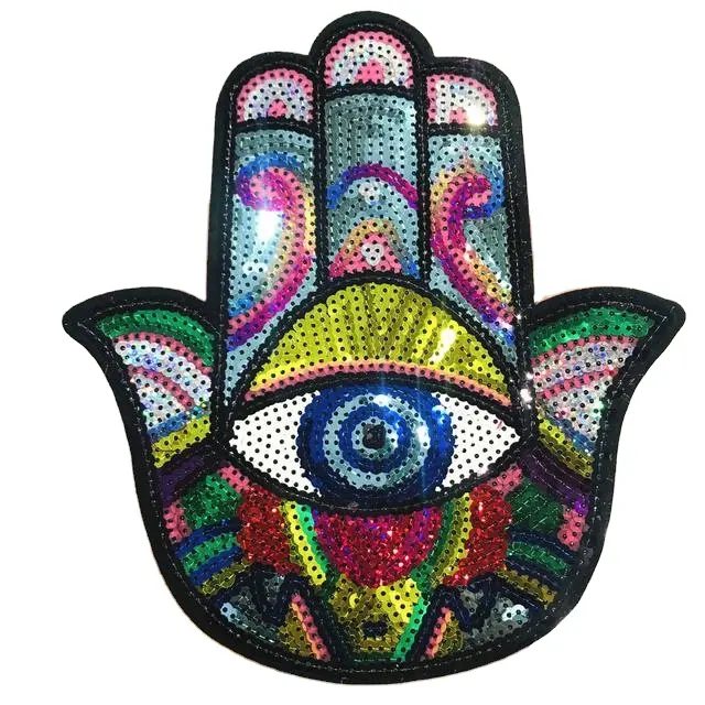 New Arrival Sequins Hand Eyes Patch Iron On Applique Spacecraft Embroidery Patch For DIY Apparel Decor