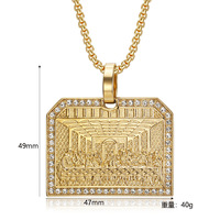 Collier pendentif en acier inoxydable plaqué or 18 carats de haute qualité, or et argent, zircon, avec motif des mains en prière de la Cène