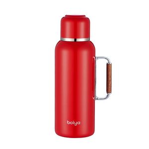 Boiya Stainless Steel <b>Thermos</b> <b>Bottle</b> 1000Ml With Wooden Handle For Home And Office Use - Product Image 1