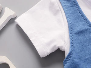 Summer Cotton Casual Baby Suits Blue England Style O-neck Bow Tie <b>Waistcoat</b> Short Sleeve <b>Set</b> for <b>Boy</b> From China - Product Image 3