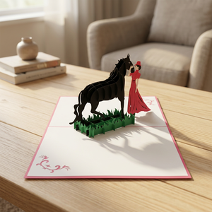 Carte pop-up 3D artisanale personnalisée Lady Horse, style lettres découpées en papier, vente en gros, cadeaux best-sellers, tendance du moment - Product Image 2