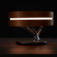 Lampe de Table led avec chargeur sans fil, haut-parleur bluetooth, veilleuse en forme d'arbre, lumière de chevet en bois