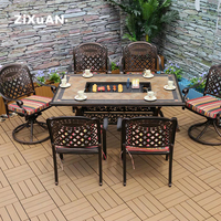 Table de barbecue 6 chaises table de feu à gaz ensemble de Patio en aluminium moulé meubles d'extérieur pour jardin