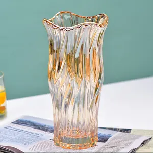 Nieuw Licht Luxe Geschilderd Amber Transparant Gekleurd Glas Vaas Bloemstuk Hydrocultuur Bloemenvaas