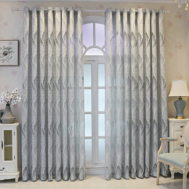 Light Transmission Nontransparent Curtain Gray Simple Modern Leaves Mesh Curtains Living Room Bedroom Half Shade Yarn