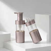 Botol Perawatan Rambut PET 150ml Warna Rose Gold Metalik dengan Tutup Pompa PP, Finishing Brushed, Jendela Transparan, untuk Sampo Kondisioner OEM