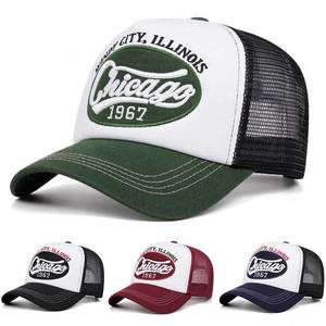 Casquette de camionneur avec broderie 3D ovale, <span class=keywords><strong>lettres</strong></span> Chicago, bicolore, en coton et maille, 6 panneaux, visière incurvée, OEM ODM, logo personnalisé, vente en gros - Product Image 1
