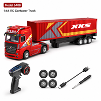 Camion de transport télécommandé 2,4G à l'échelle 1:64 avec remorque porte-conteneurs, lumières, son et chargement détachable – Jouet pour enfants