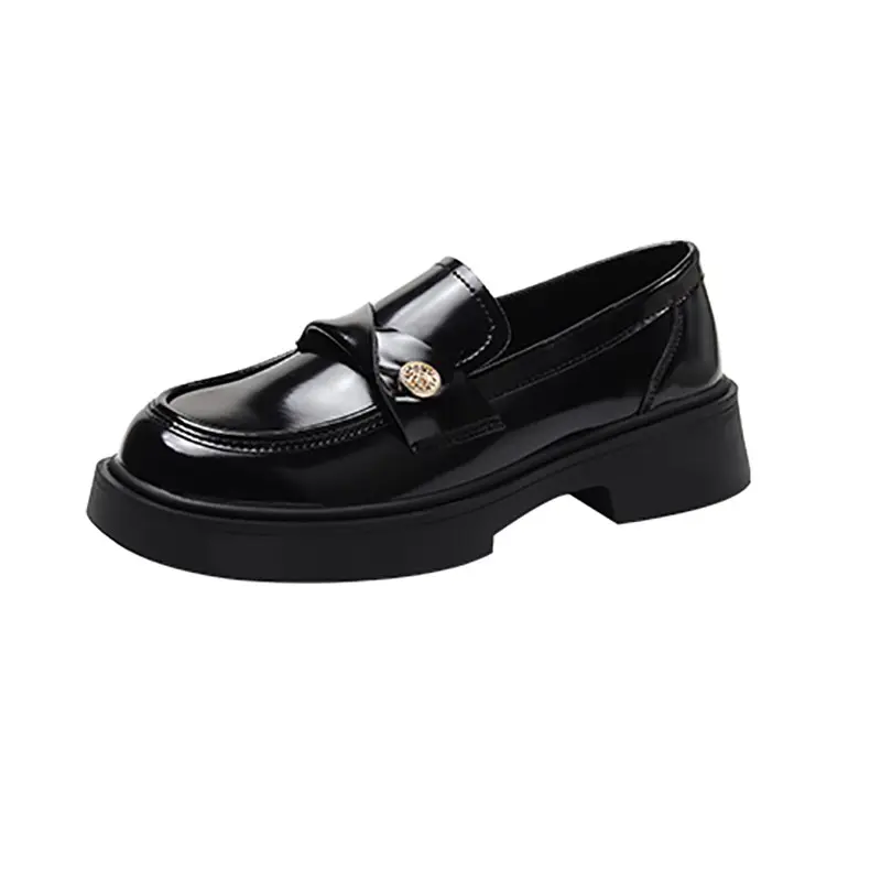 Zapatos de cuero con plataforma y logotipo personalizado, zapatillas de deporte para mujer, mocasines de vestir informales con tacones gruesos a la moda, zapatos de cuero negro