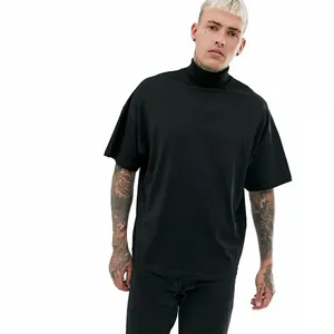 Fabricant personnalisé Pas Cher Prix Plaine Col Roulé Noir T Shirt Hommes Pima Coton T-shirts