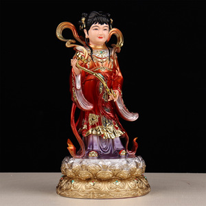 Estatua de Buda Bodhisattva Guanyin de Jade Dorado, Niño Dragón y Niña Dragón, Tallada Semimecánica Izquierda/Derecha, para Culto en el Hogar - Product Image 4
