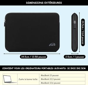Étui de protection en néoprène brillant pour MacBook 13 pouces/<span class=keywords><strong>Pro</strong></span> M1/M2/<span class=keywords><strong>Surface</strong></span> <span class=keywords><strong>Pro</strong></span> (noir 32x23x2.5cm) - Product Image 2
