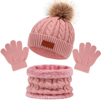 Ensemble de gants en laine tricotée doublée de laine polaire pour bébé, bonnet à pompon, écharpe d'hiver