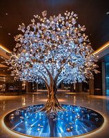 Núcleo LED Starlight con diseño de pulido de espejo/Escultura de árbol de cristal dorado/Diseño de marco de metal industrial
