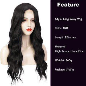 Peluca con malla frontal resistente al calor <span class=keywords><strong>KAMA</strong></span> para mujer, fibra sintética de raíz oscura, parte media rizada ondulada para uso diario en fiestas, estilo largo ondulado - Product Image 3