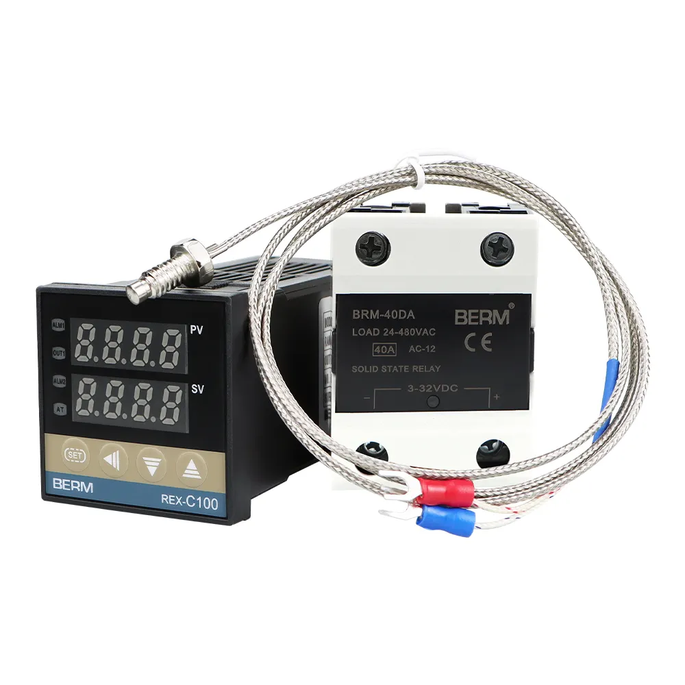 Dijital PID sıcaklık kumandası REX-C100 REX C100 termostat + SSR 40DA katı hal röle + K termokupl 1m Probe
