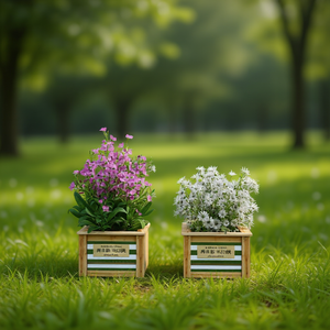 Vasi quadrati in legno per esterni, fioriere da giardino in stile rustico con strisce verdi per fiori - Product Image 2